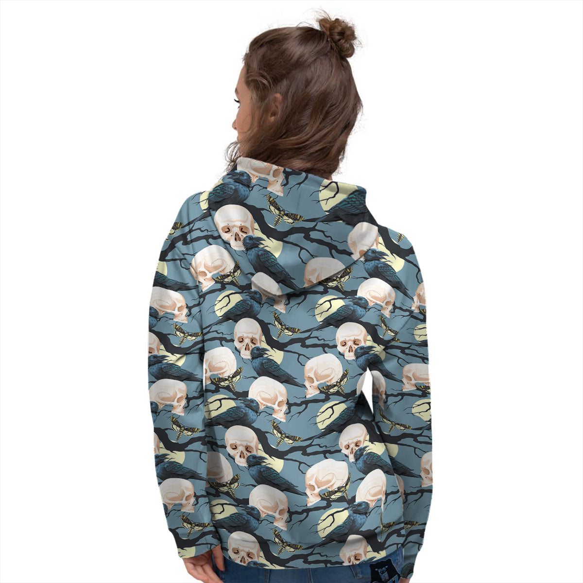 Raven Skull Print Pattern Women's Hoodie-grizzshop