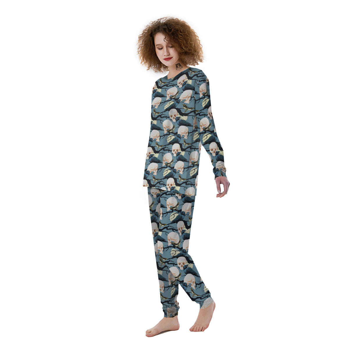 Raven Skull Print Pattern Women's Pajamas-grizzshop