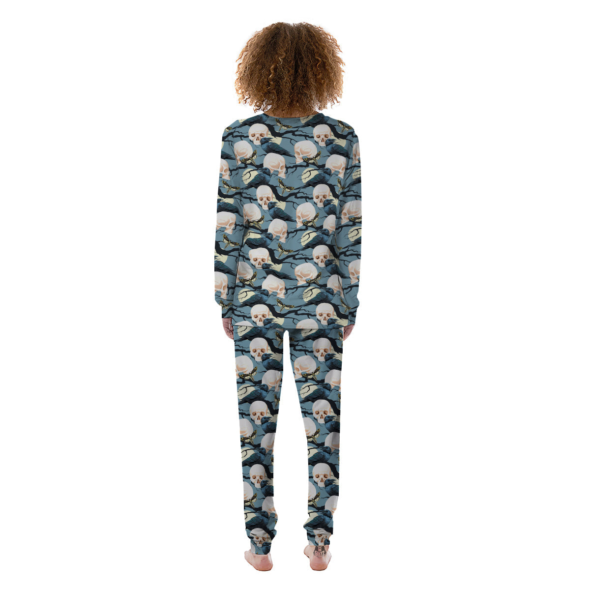 Raven Skull Print Pattern Women's Pajamas-grizzshop