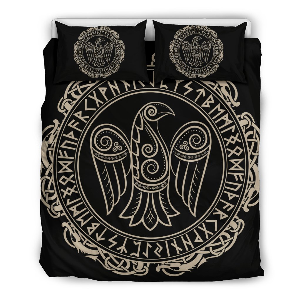 Raven Viking Odin Sword Print Duvet Cover Bedding Set-grizzshop