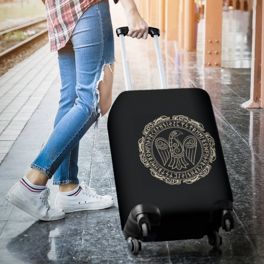 Raven Viking Odin Sword Print Luggage Cover Protector-grizzshop