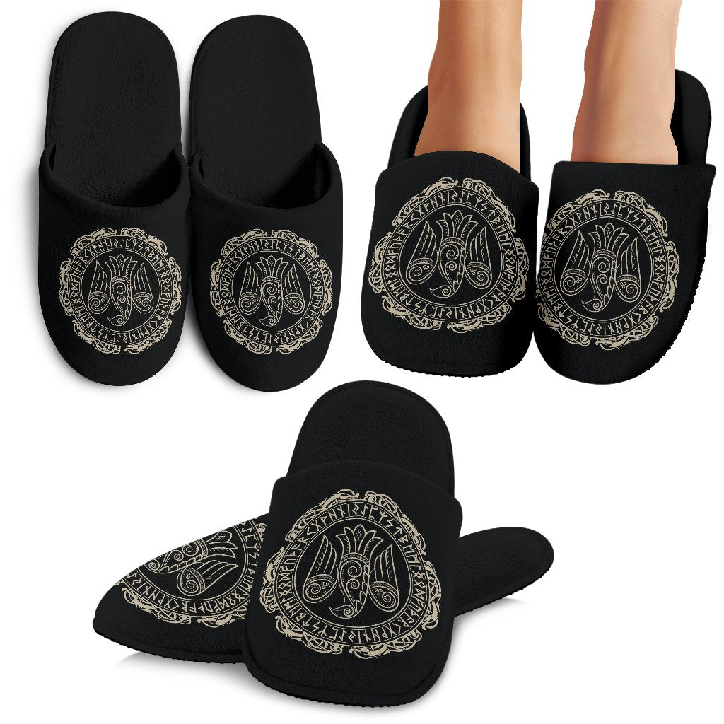 Raven Viking Odin Sword Print Premium Home Slippers-grizzshop