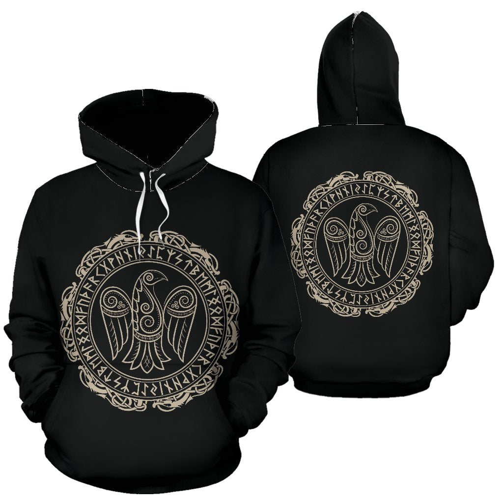 Raven Viking Odin Sword Print Women Men Pullover Hoodie-grizzshop