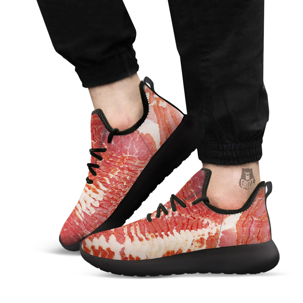 Raw Bacon Print Black Athletic Shoes-grizzshop