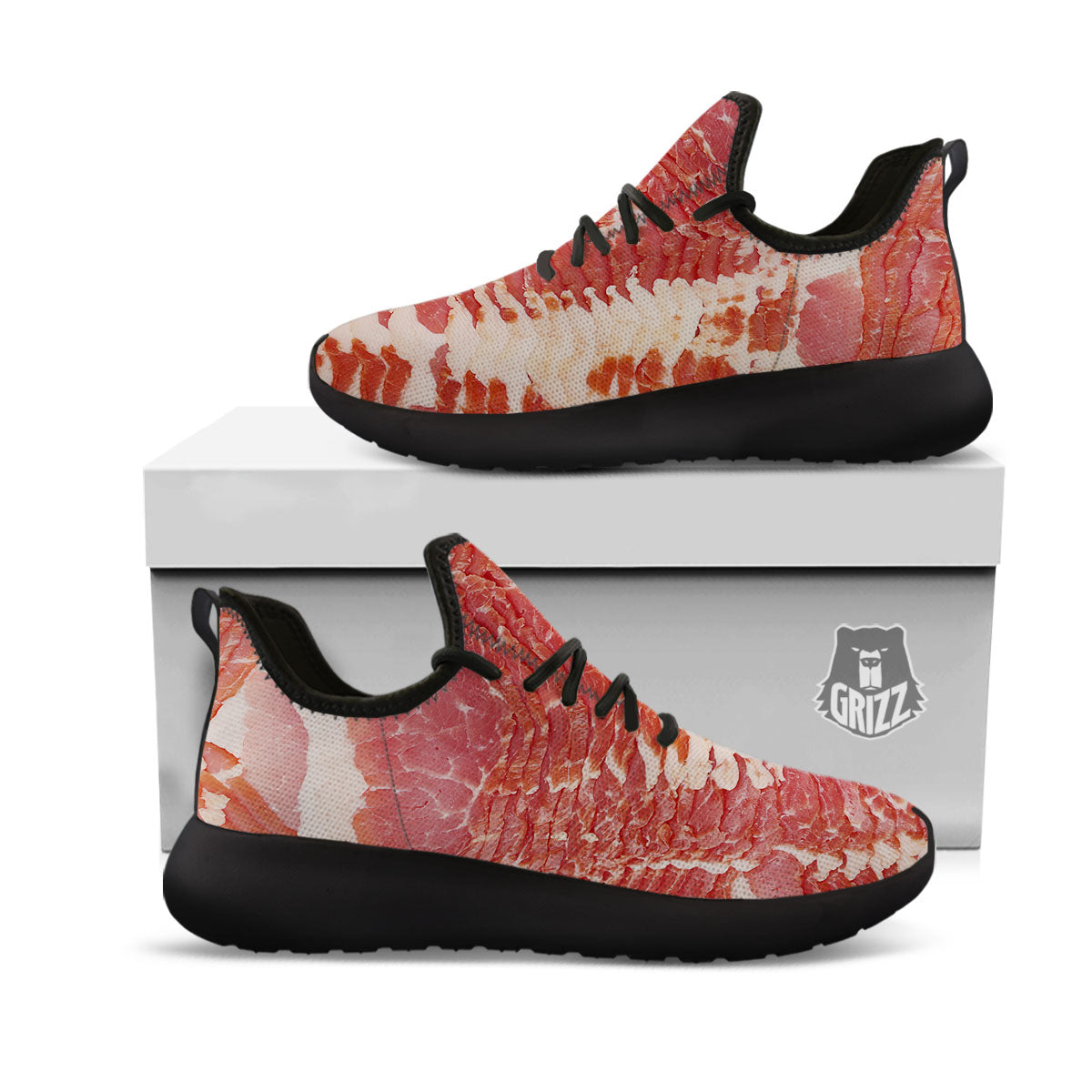Raw Bacon Print Black Athletic Shoes-grizzshop