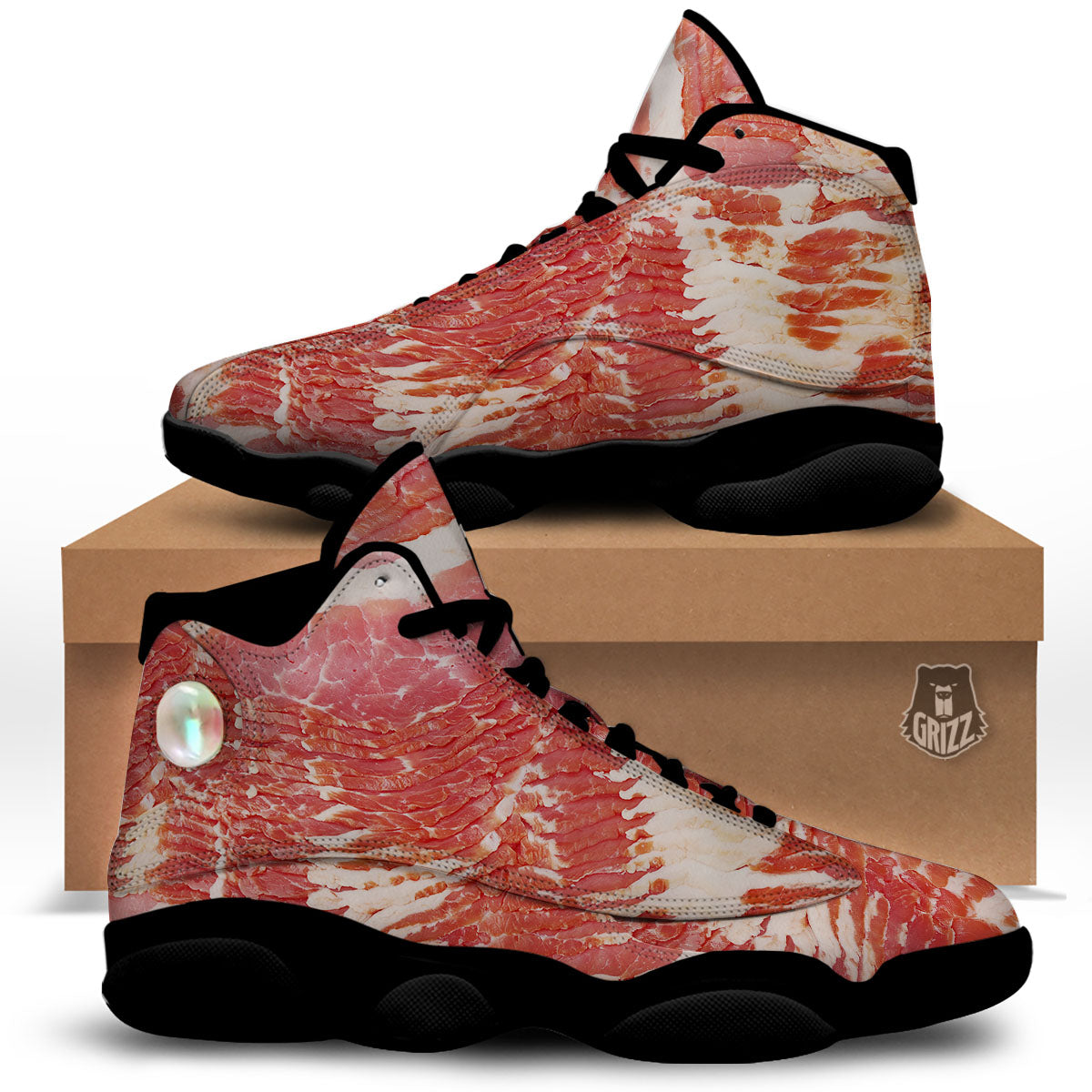 Raw Bacon Print Black Basketball Shoes-grizzshop