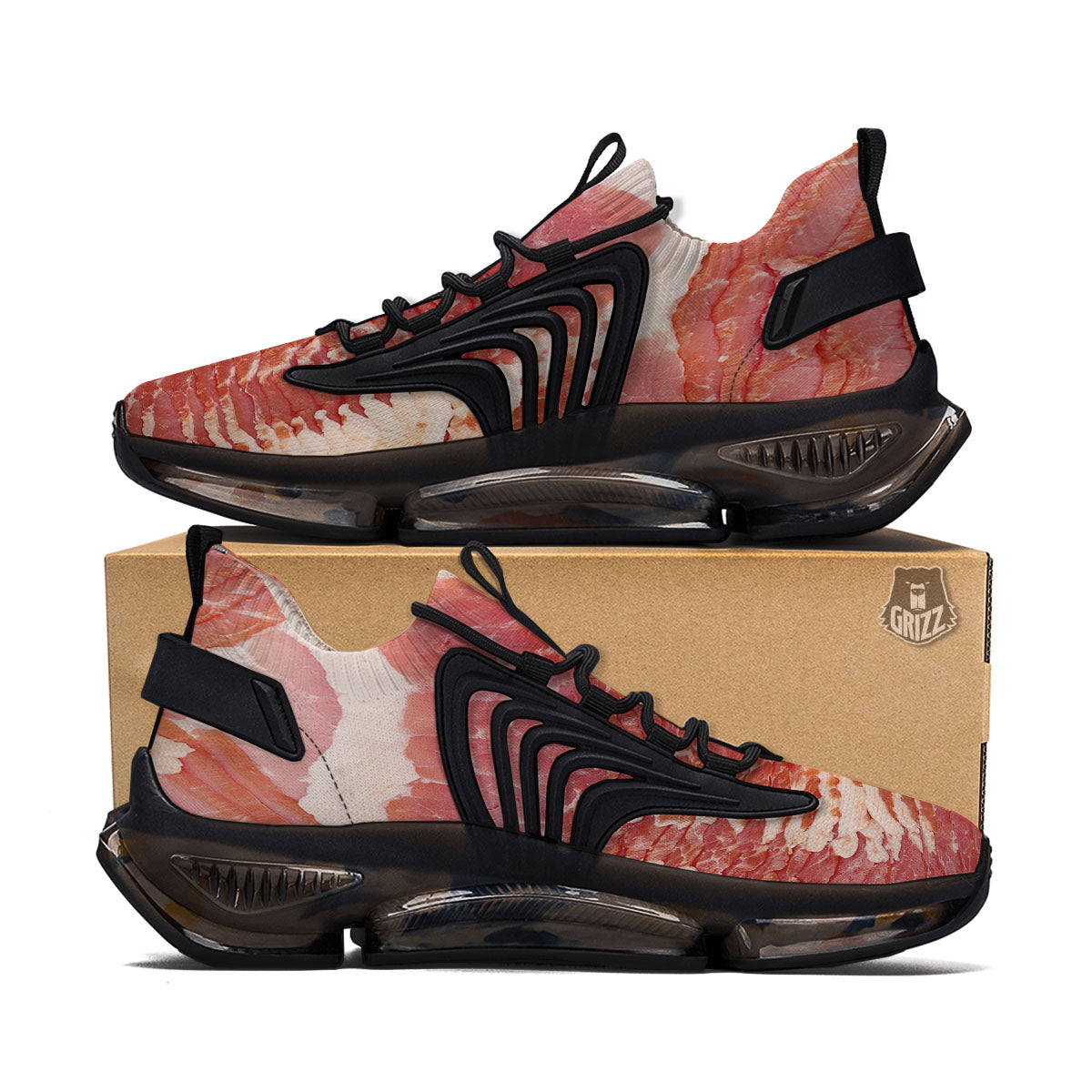 Raw Bacon Print Black Gym Shoes-grizzshop