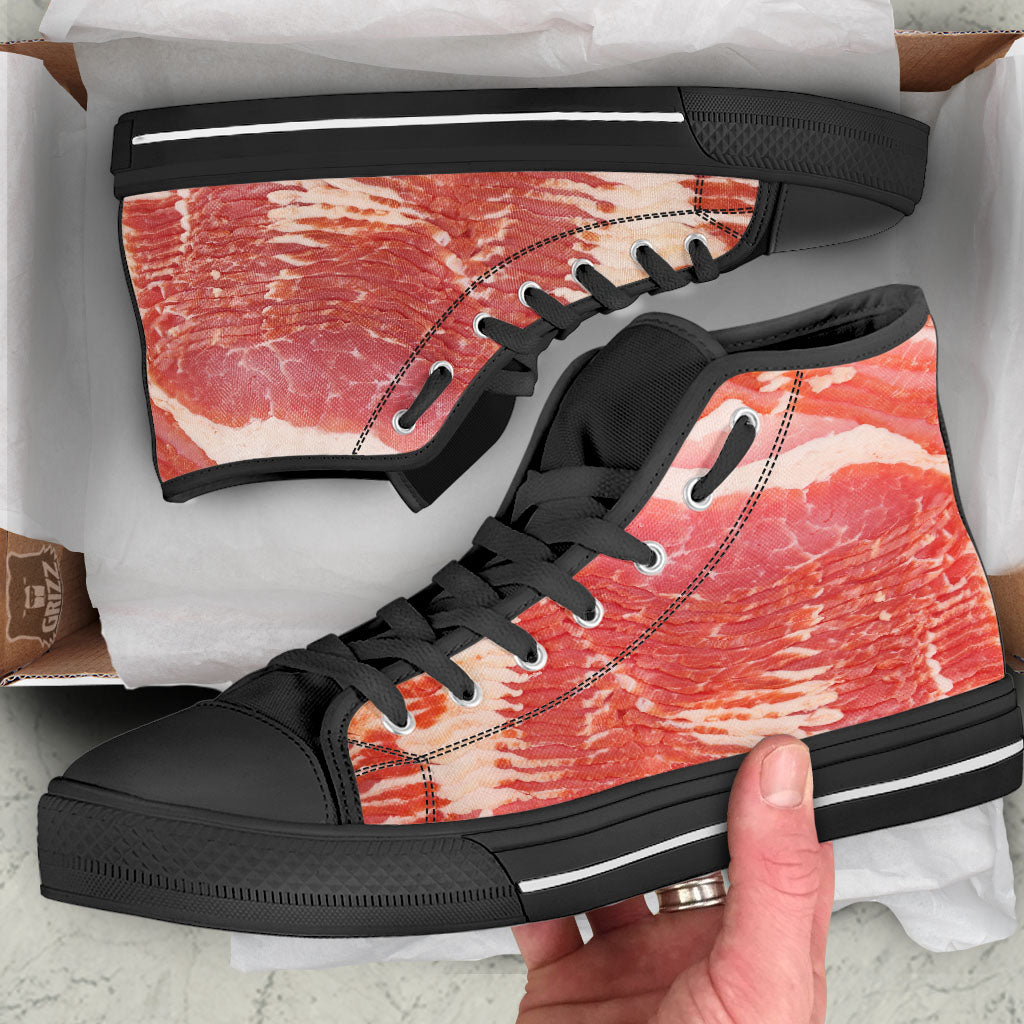 Raw Bacon Print Black High Top Shoes-grizzshop