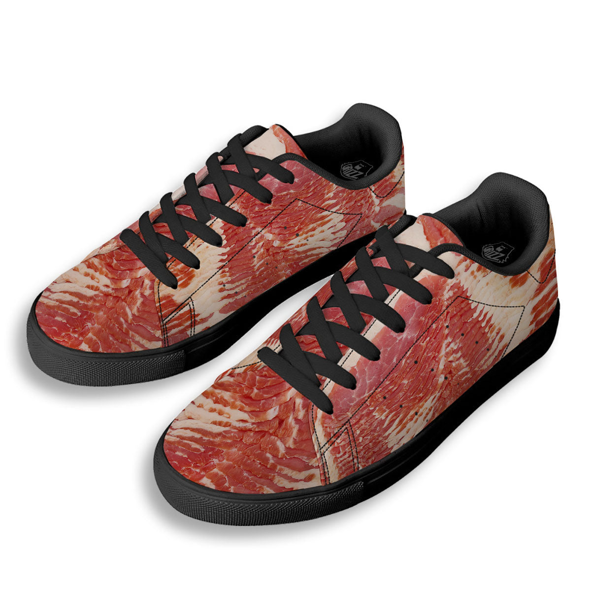 Raw Bacon Print Black Low Top Sneakers-grizzshop