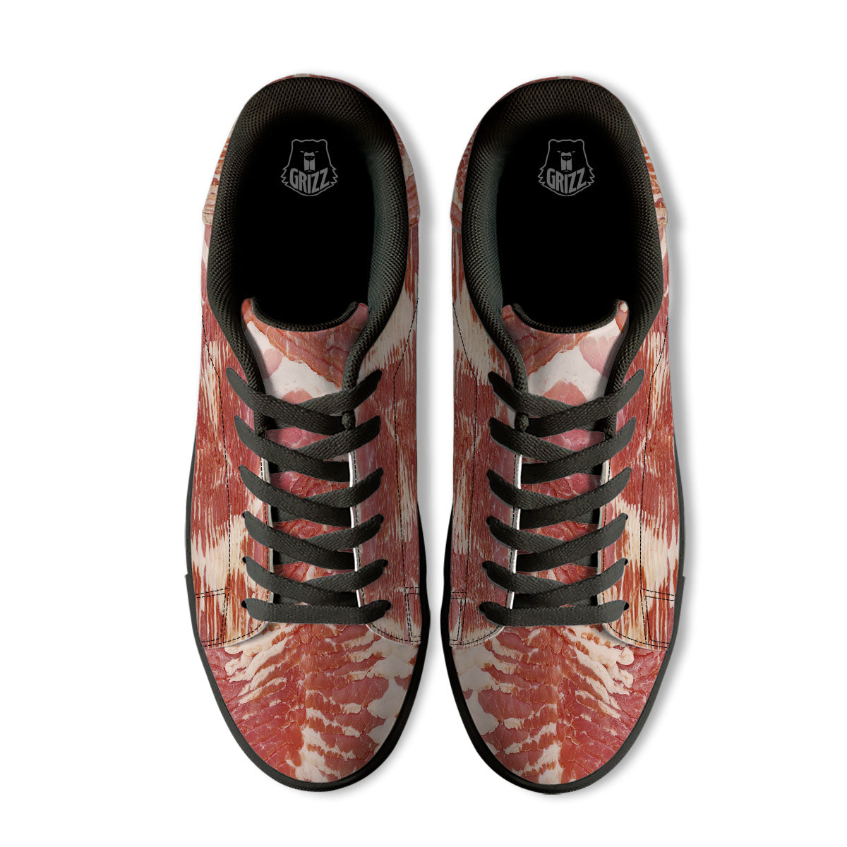 Raw Bacon Print Black Low Top Sneakers-grizzshop