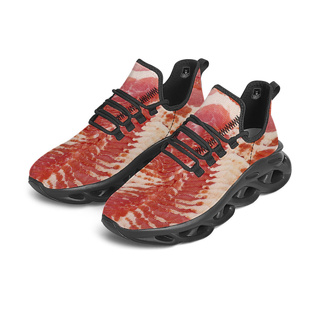 Raw Bacon Print Black Running Shoes-grizzshop