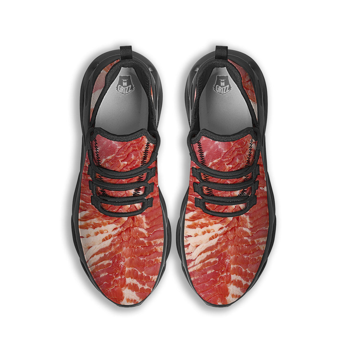 Raw Bacon Print Black Running Shoes-grizzshop