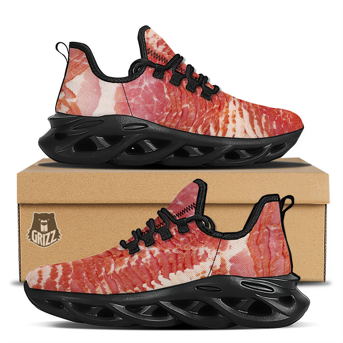 Raw Bacon Print Black Running Shoes-grizzshop