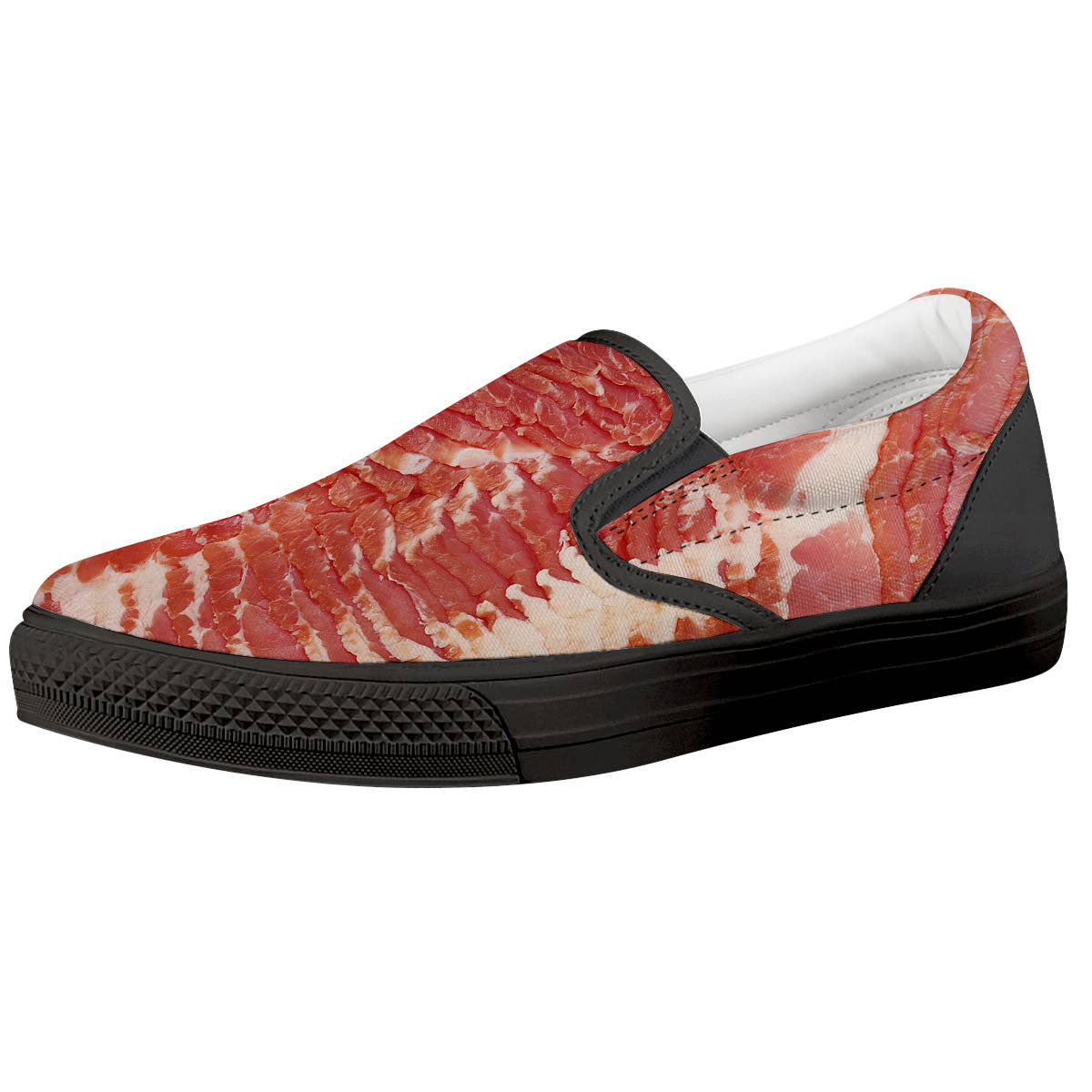 Raw Bacon Print Black Slip On Shoes-grizzshop