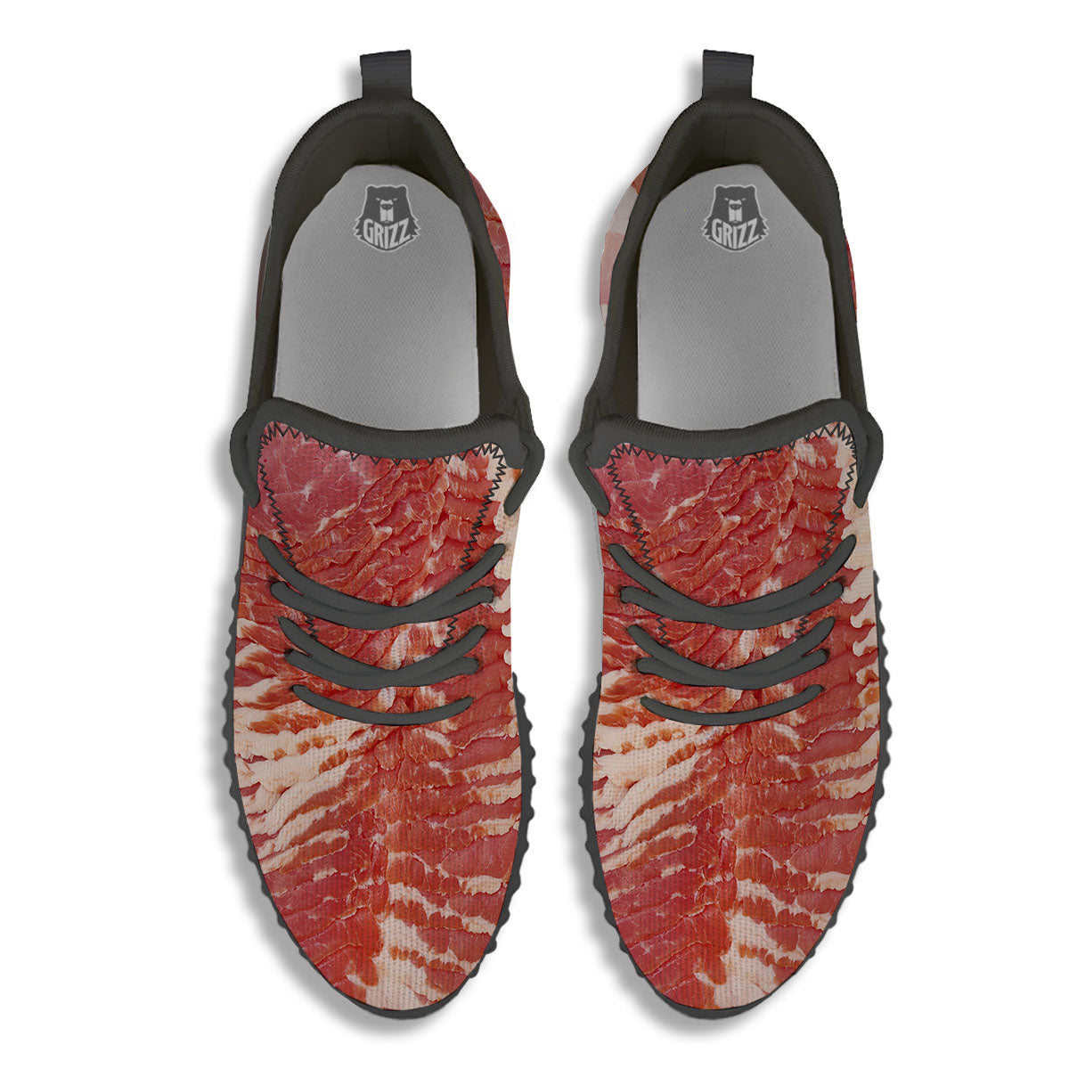 Raw Bacon Print Black Walking Shoes-grizzshop