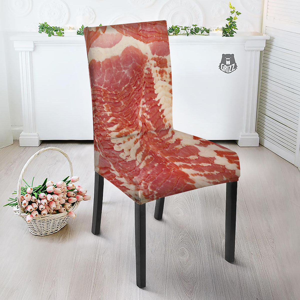 Raw Bacon Print Dining Chair Slipcover-grizzshop
