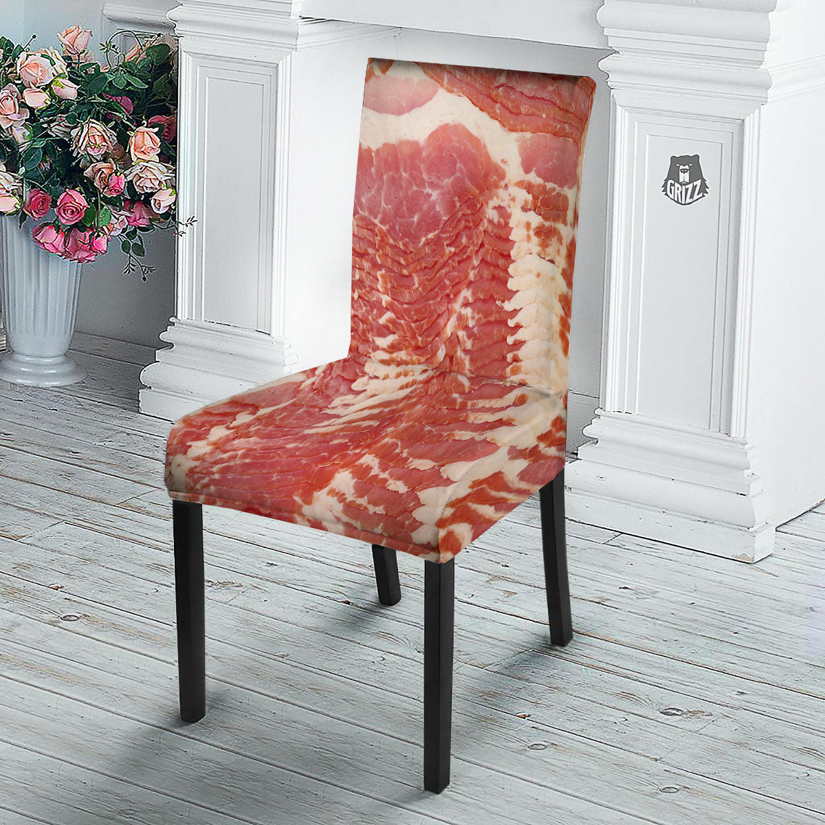Raw Bacon Print Dining Chair Slipcover-grizzshop