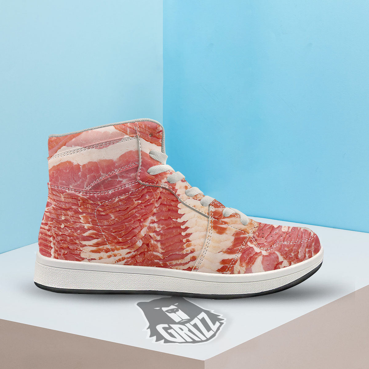 Raw Bacon Print High Top Sneakers-grizzshop