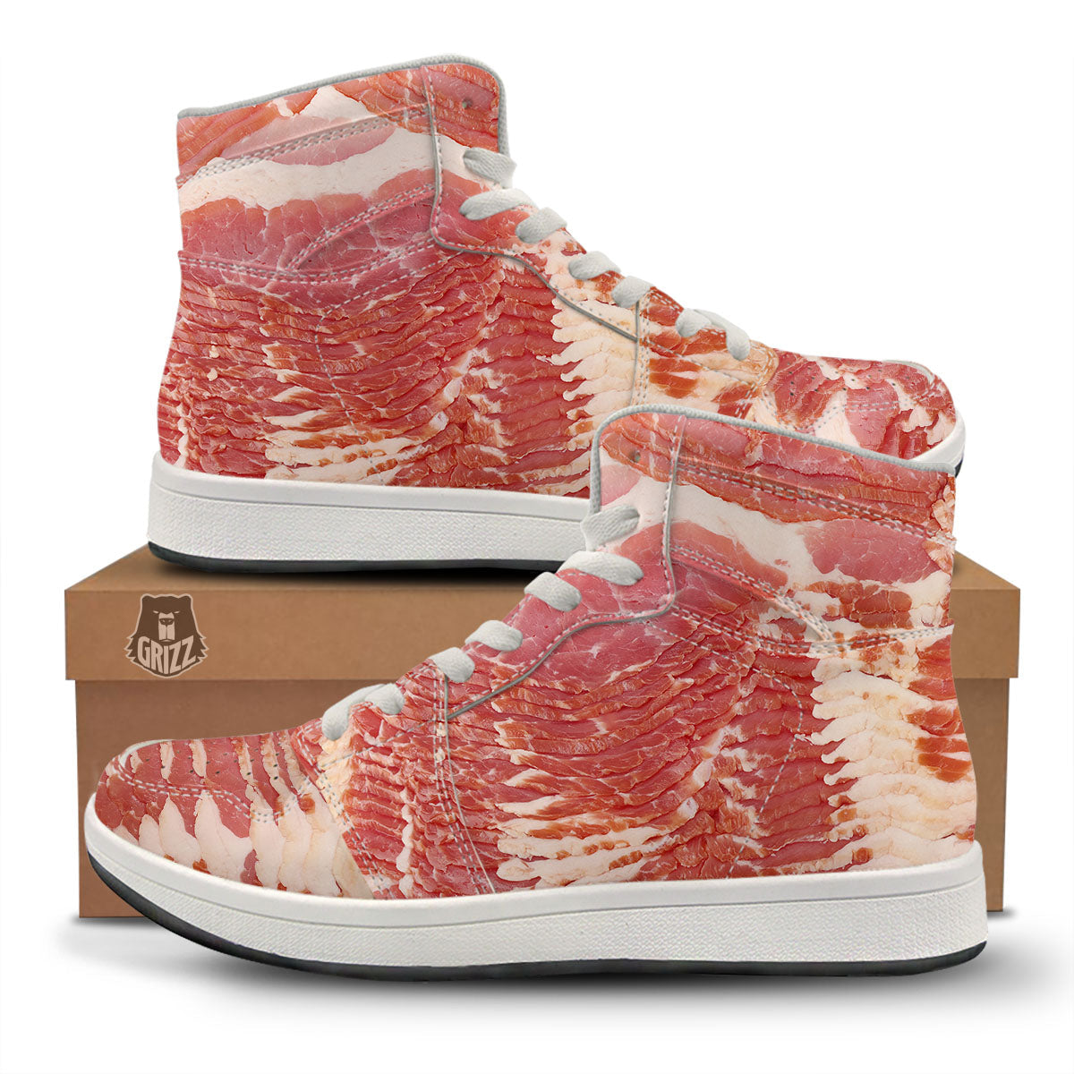 Raw Bacon Print High Top Sneakers-grizzshop