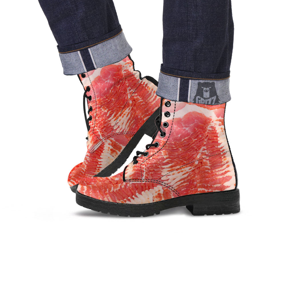 Raw Bacon Print Leather Boots-grizzshop