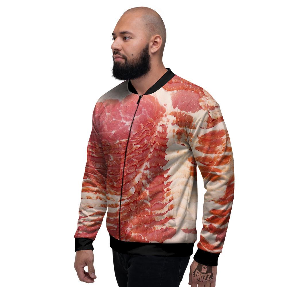 Raw Bacon Print Men's Bomber Jacket-grizzshop