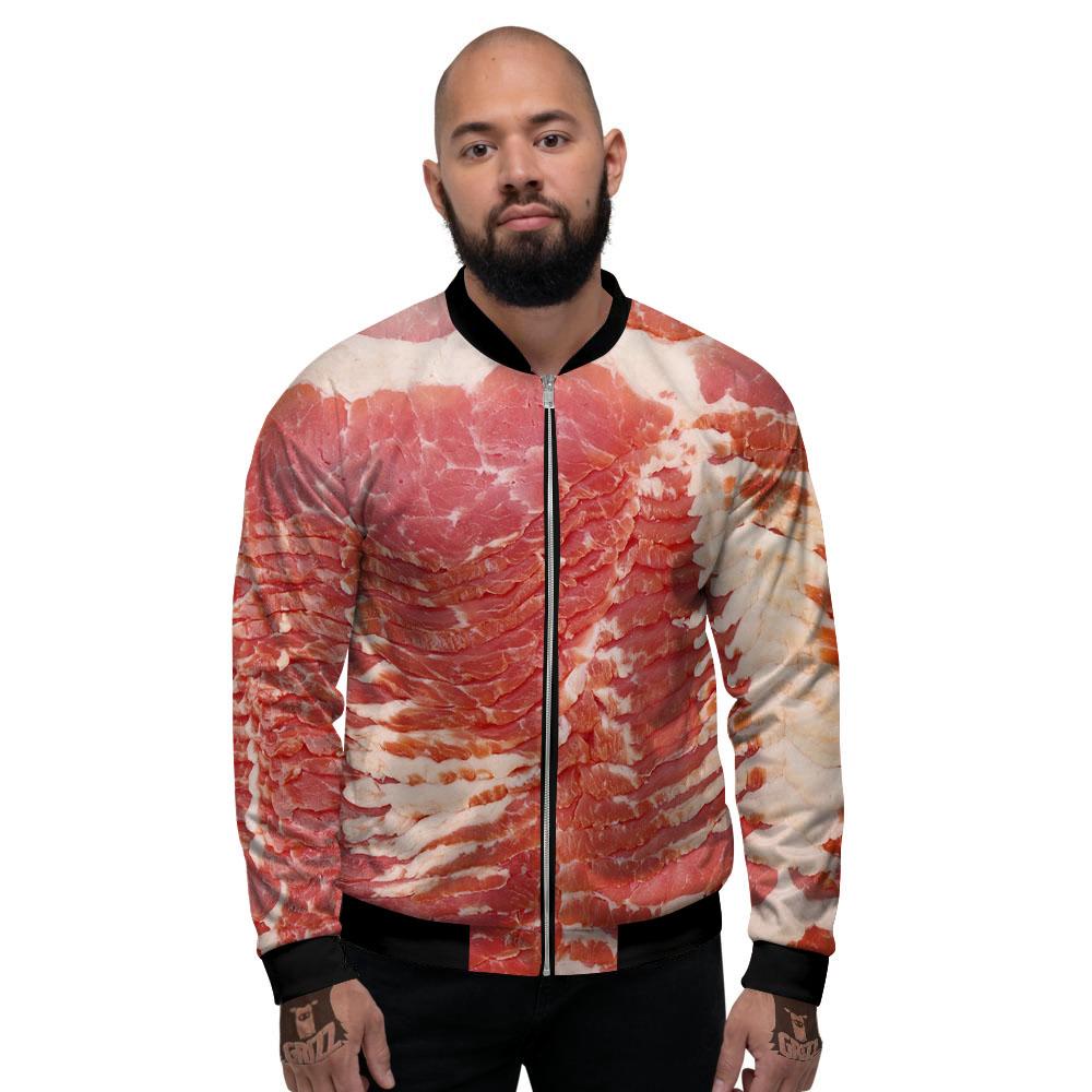 Raw Bacon Print Men's Bomber Jacket-grizzshop