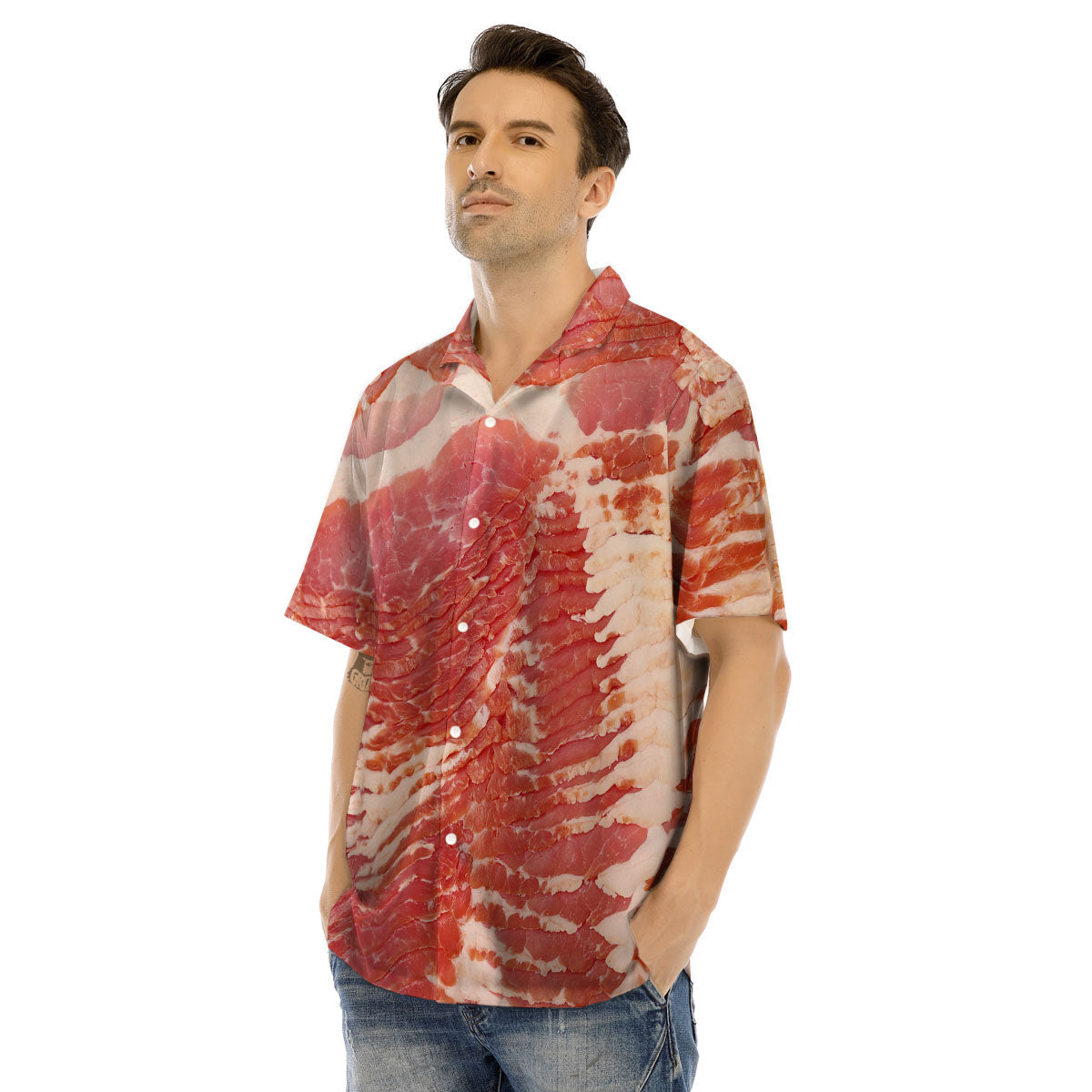 Raw Bacon Print Men's Hawaiian Shirt-grizzshop