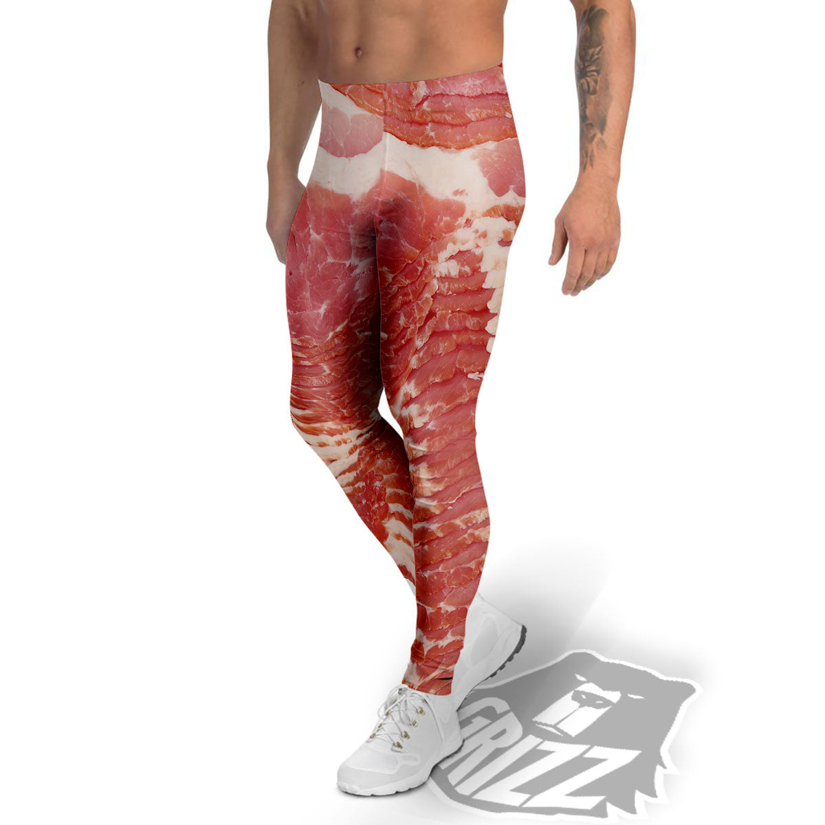 Raw Bacon Print Men's Leggings-grizzshop