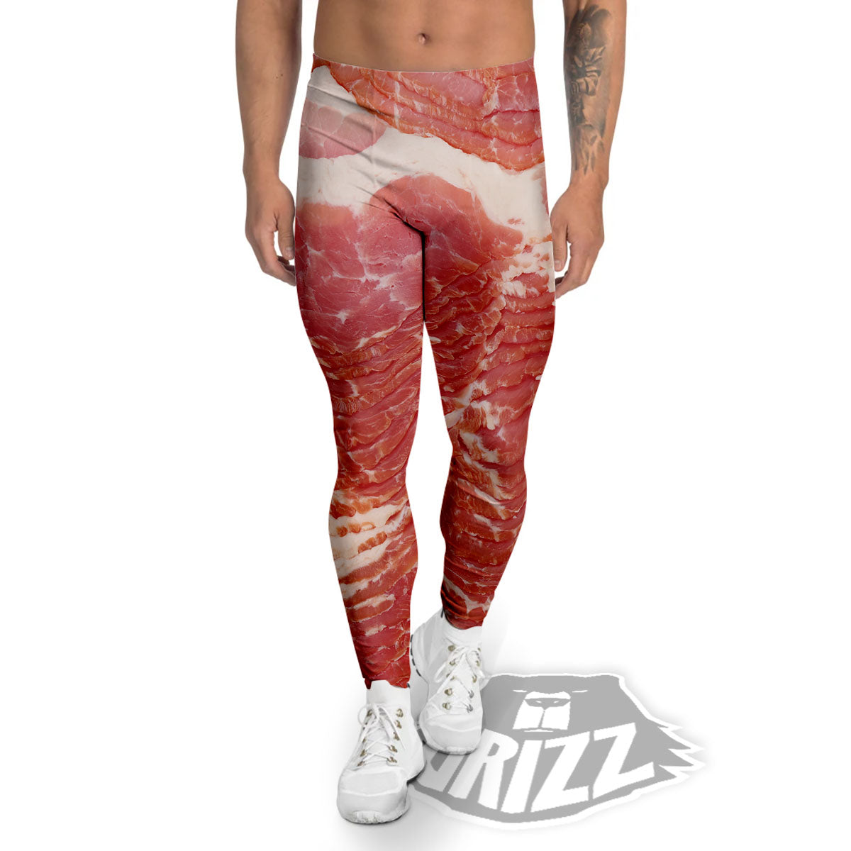 Raw Bacon Print Men's Leggings-grizzshop
