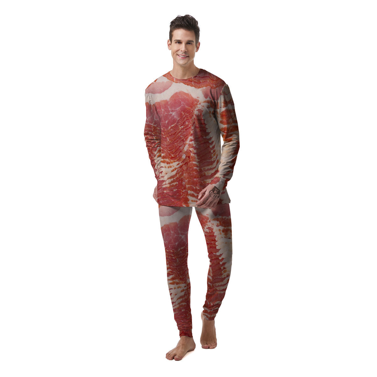 Raw Bacon Print Men's Pajamas-grizzshop
