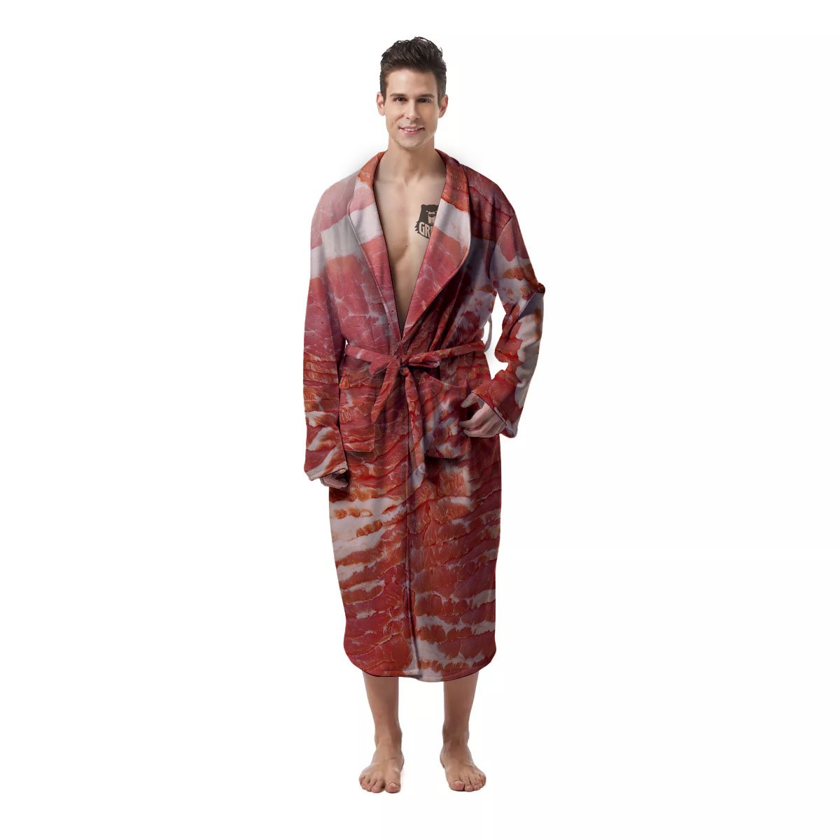 Raw Bacon Print Men's Robe-grizzshop