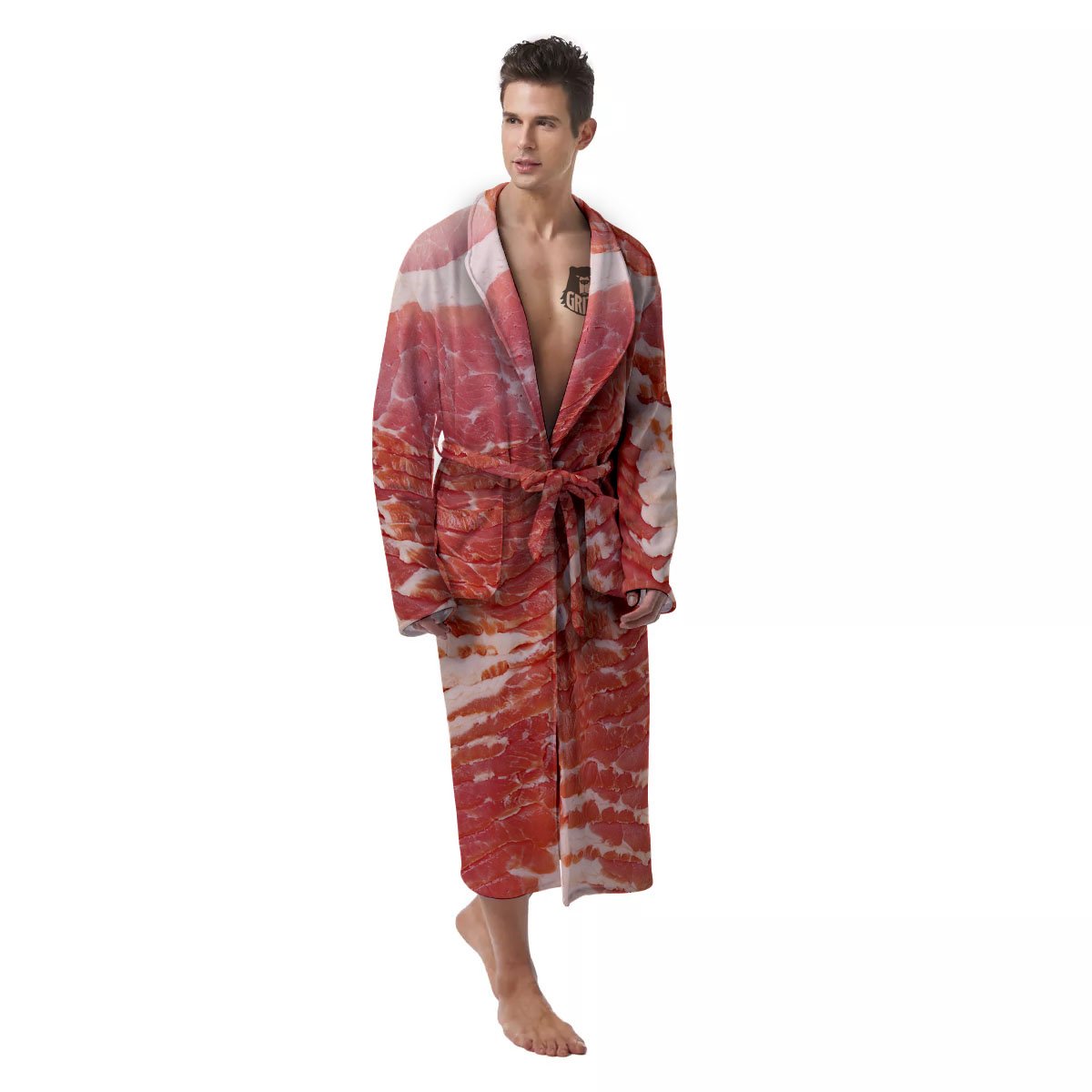 Raw Bacon Print Men's Robe-grizzshop