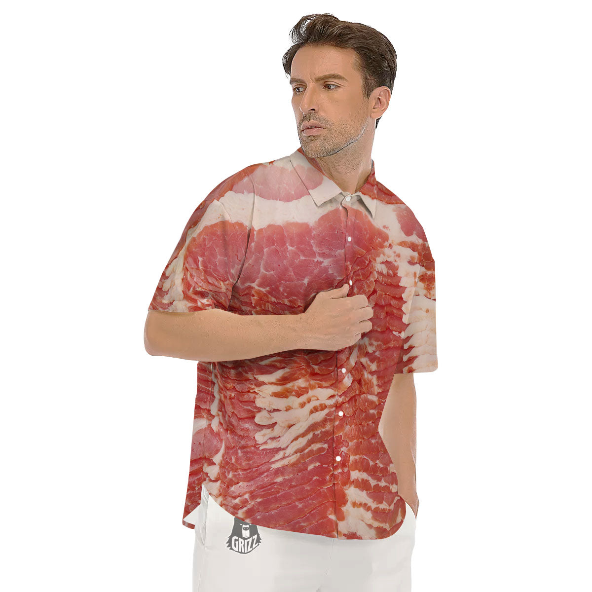 Raw Bacon Print Men's Short Sleeve Shirts-grizzshop