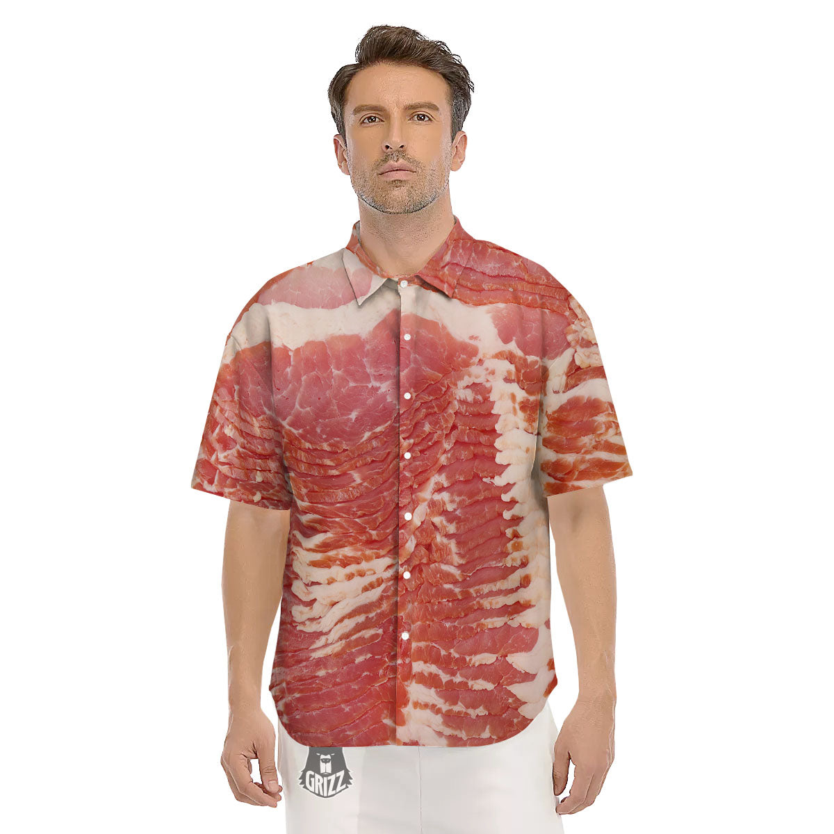 Raw Bacon Print Men's Short Sleeve Shirts-grizzshop