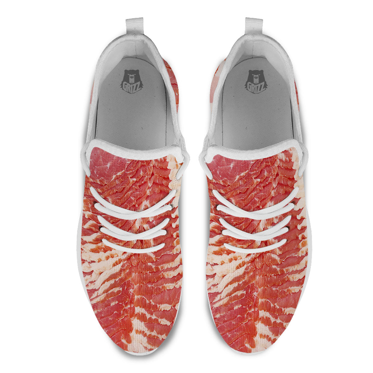 Raw Bacon Print White Athletic Shoes-grizzshop