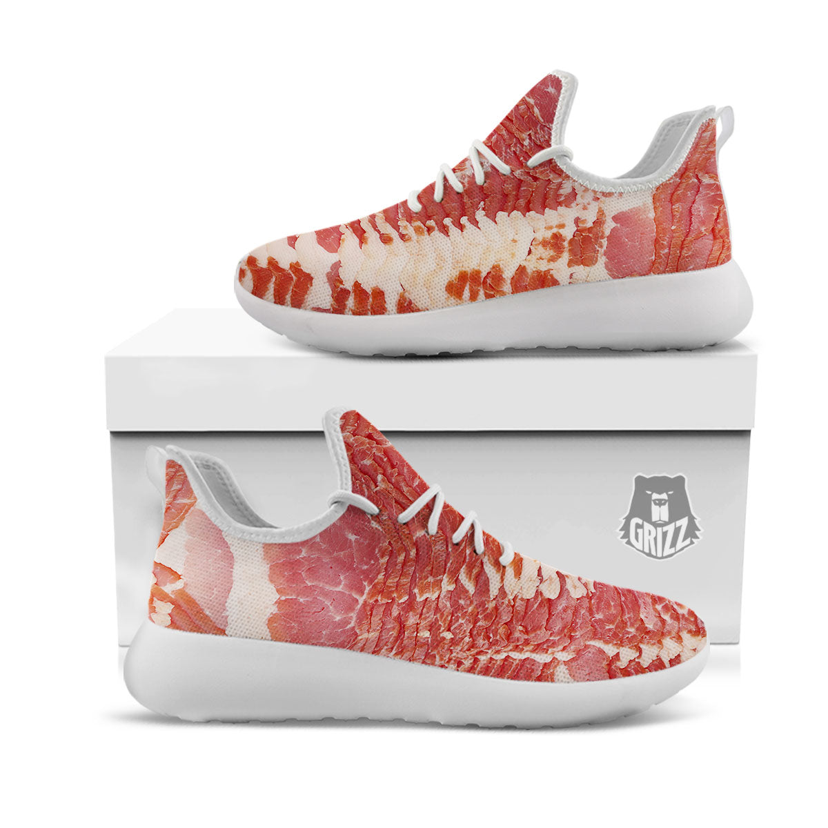 Raw Bacon Print White Athletic Shoes-grizzshop