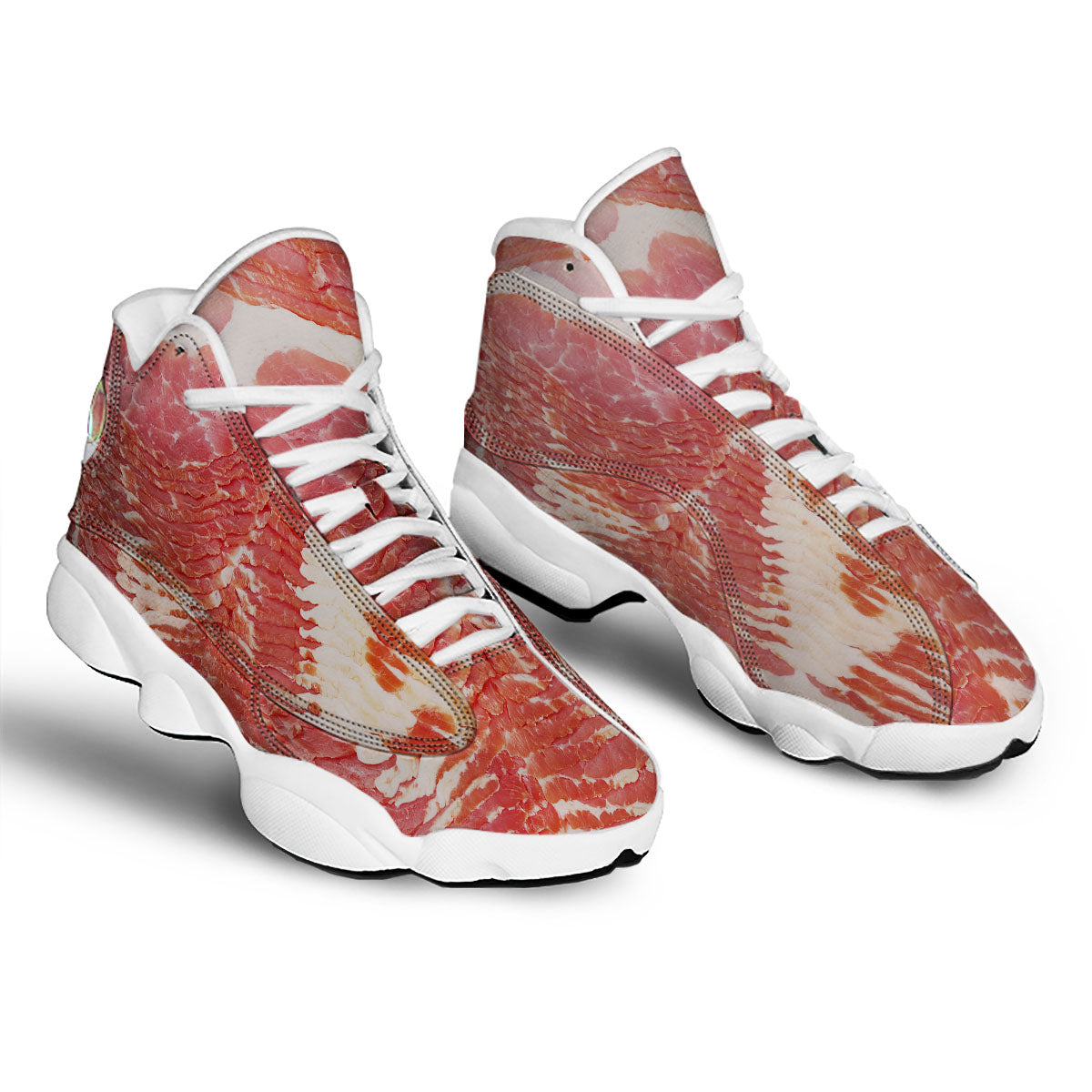 Raw Bacon Print White Basketball Shoes-grizzshop