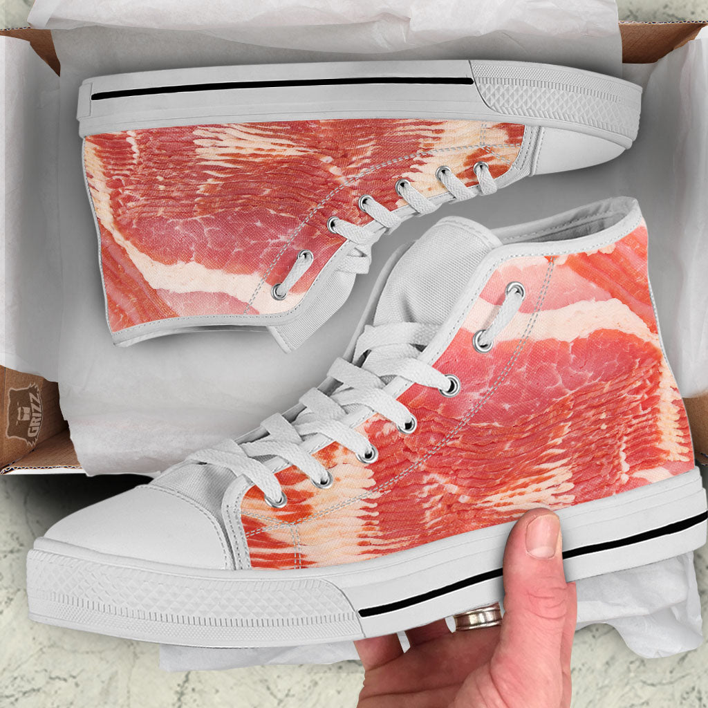 Raw Bacon Print White High Top Shoes-grizzshop