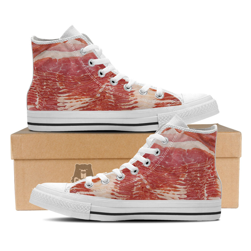 Raw Bacon Print White High Top Shoes-grizzshop