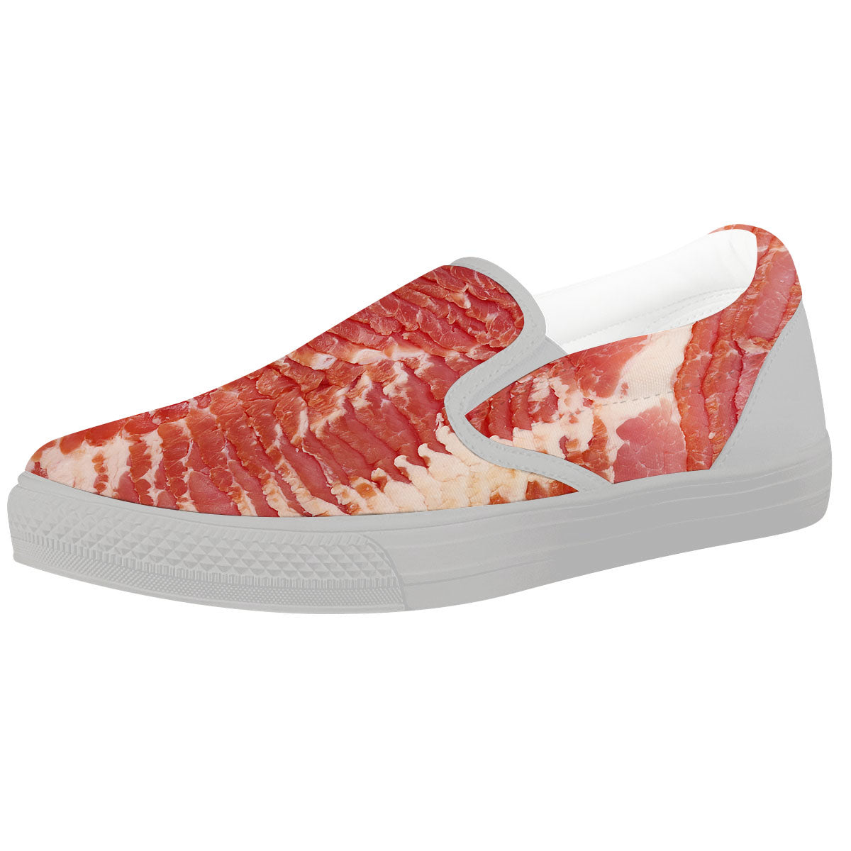 Raw Bacon Print White Slip On Shoes-grizzshop
