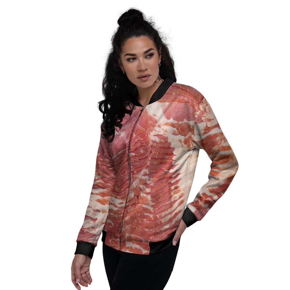 Raw Bacon Print Women's Bomber Jacket-grizzshop