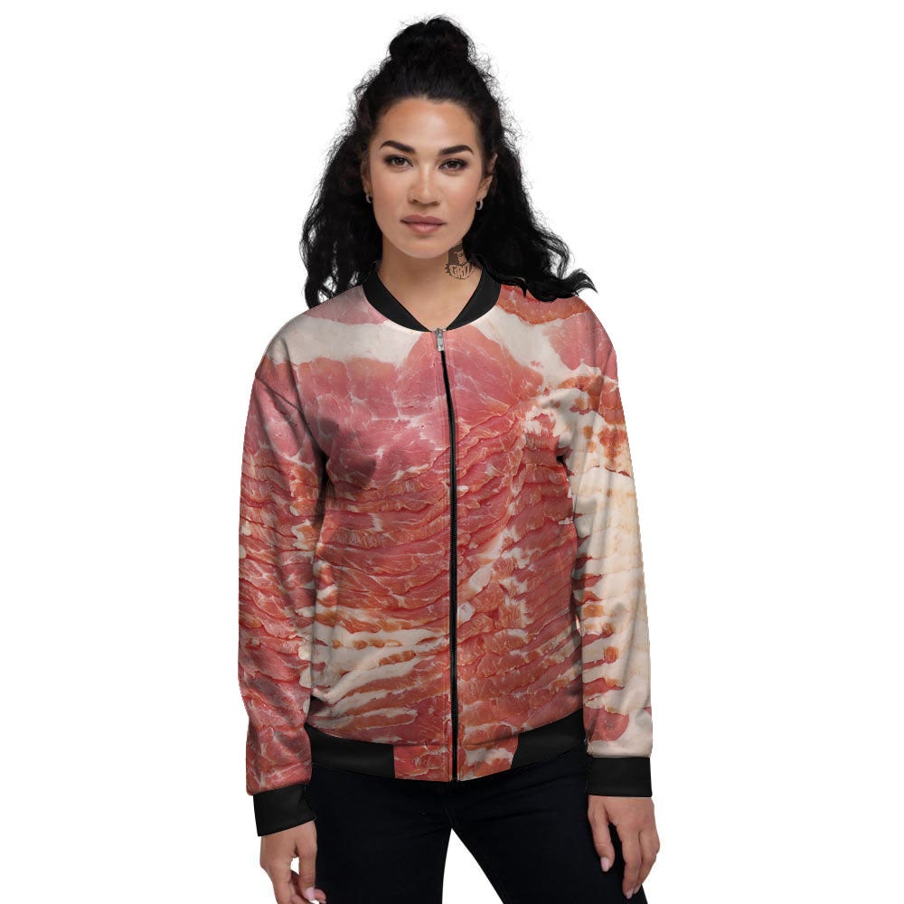 Raw Bacon Print Women's Bomber Jacket-grizzshop