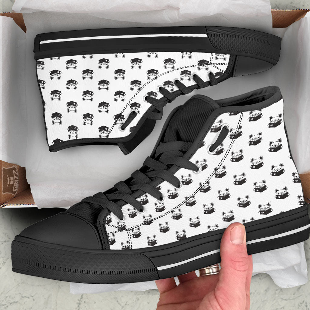 Reading Book French Bulldog Print Black High Top Shoes-grizzshop