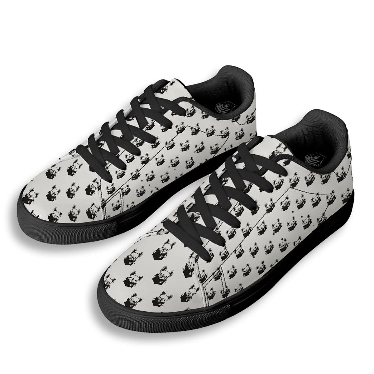Reading Book French Bulldog Print Black Low Top Sneakers-grizzshop
