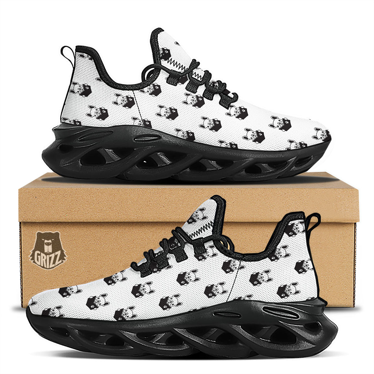 Reading Book French Bulldog Print Black Running Shoes-grizzshop