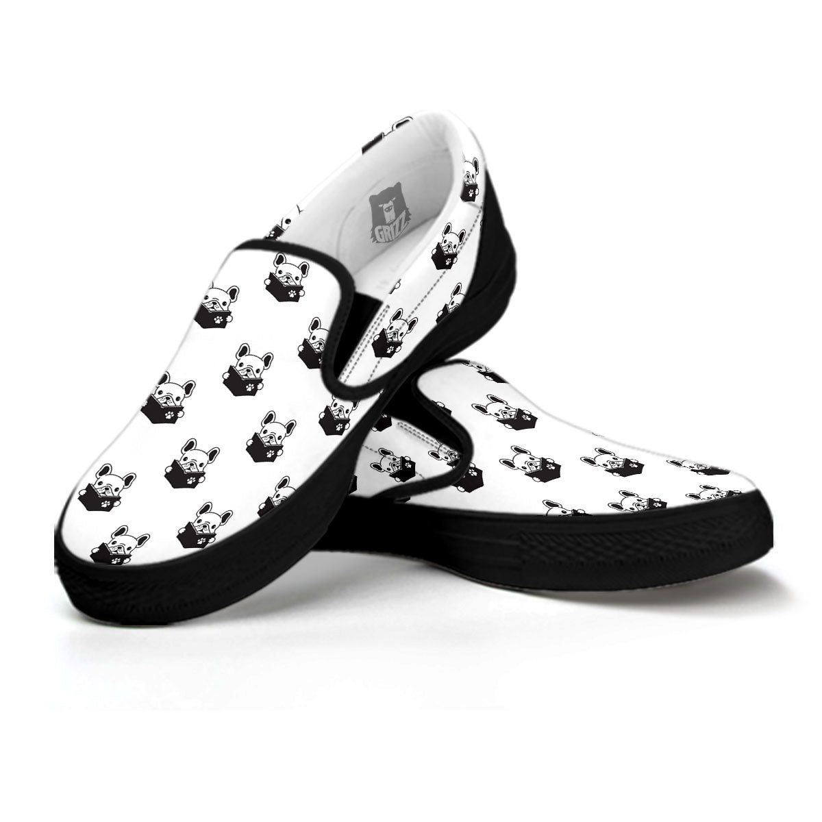 Reading Book French Bulldog Print Black Slip On Shoes-grizzshop