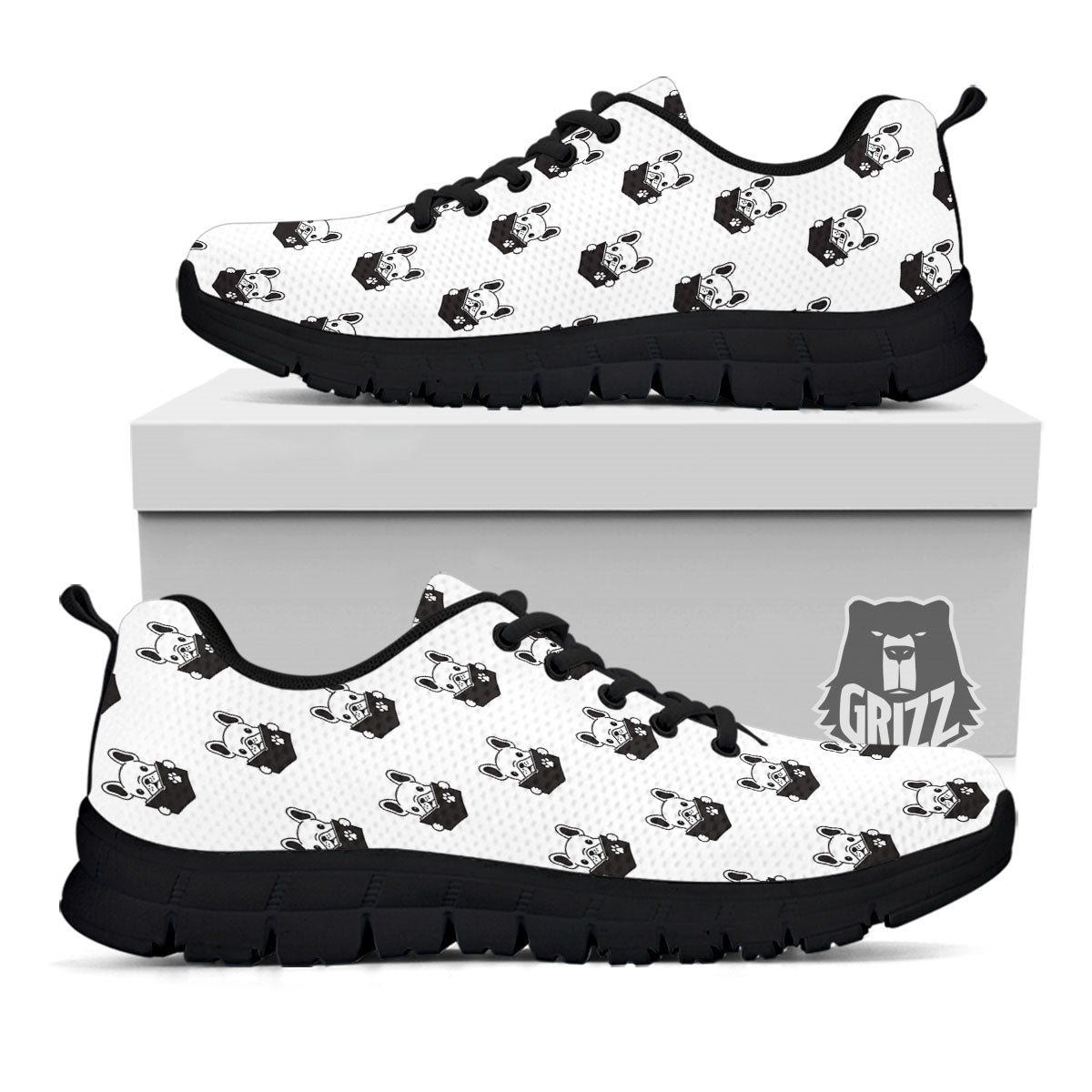 Reading Book French Bulldog Print Black Sneaker-grizzshop