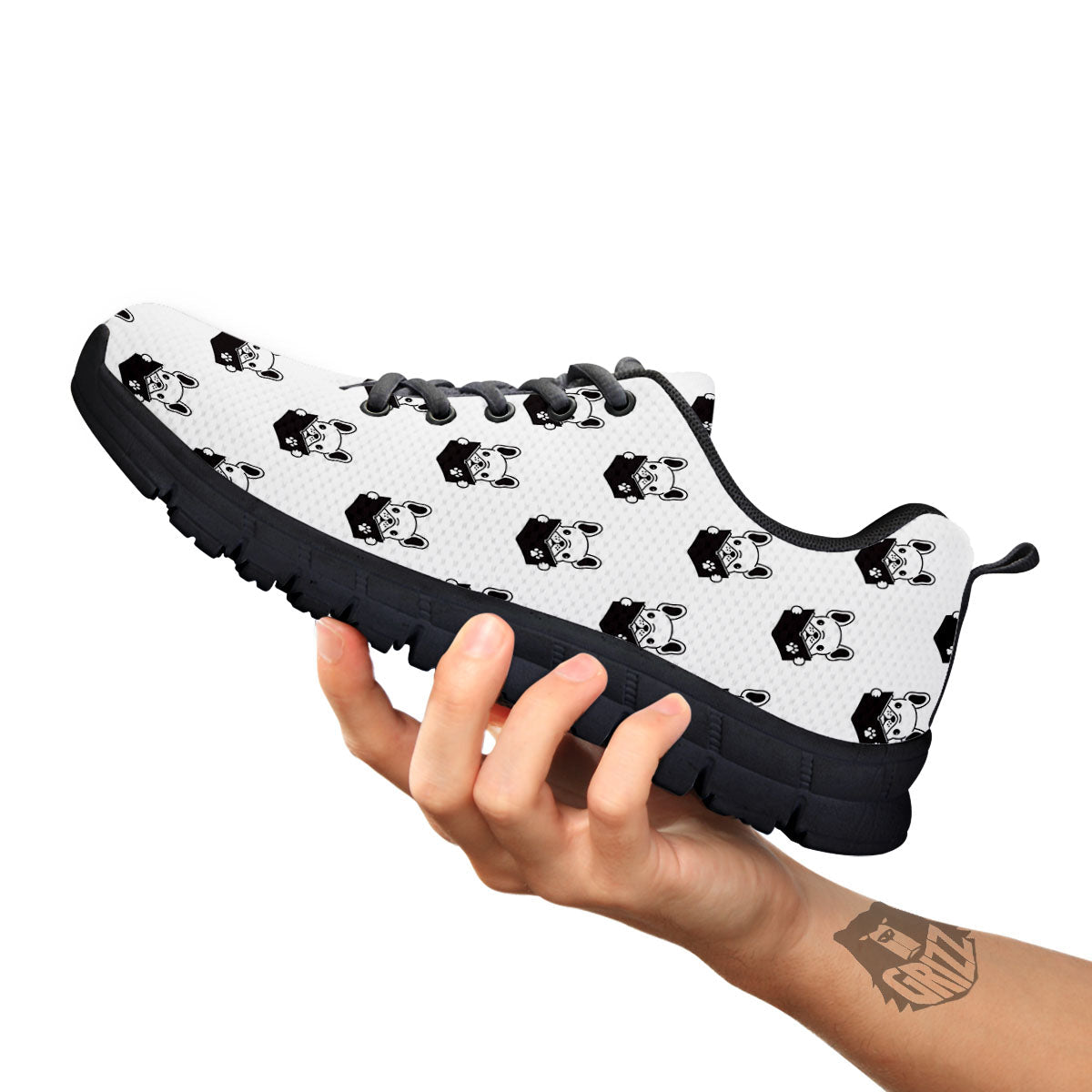 Reading Book French Bulldog Print Black Sneaker-grizzshop