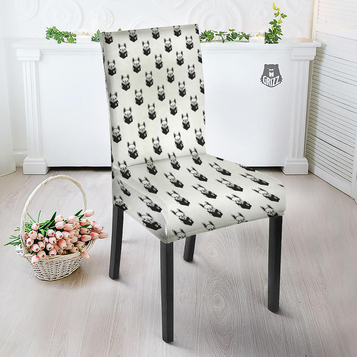 Reading Book French Bulldog Print Dining Chair Slipcover-grizzshop