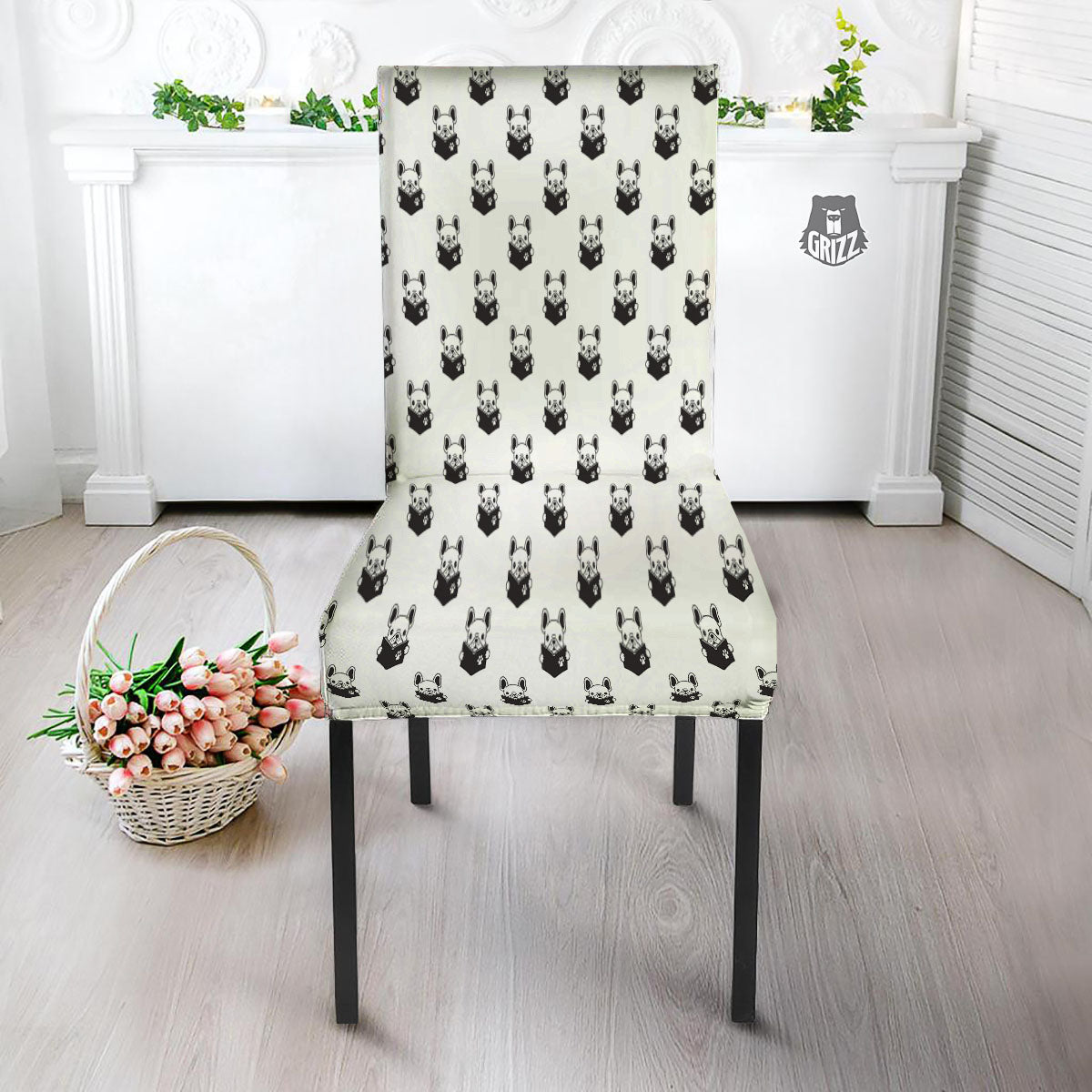 Reading Book French Bulldog Print Dining Chair Slipcover-grizzshop
